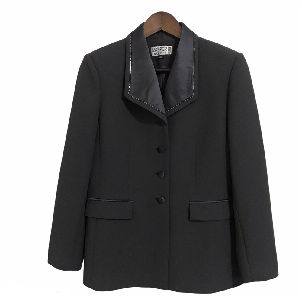 Kasper ASL Petite Gray Single Breasted Lined Blazer Jacket Business Wear Sz 8P